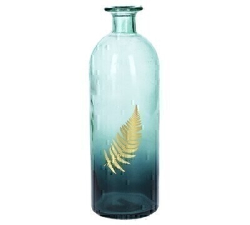 <p>Delicate bottle shaped glass vase. This lovely large glass vase has an ombre style and is decorated with a gold fern leaf that would look good in use or not. Made by designer Gisela Graham who designs really beautiful gifts for your garden and home. Would make an ideal gift. Also comes available in a small size. Size (LxWxD) 9x26.5x9cm</p>